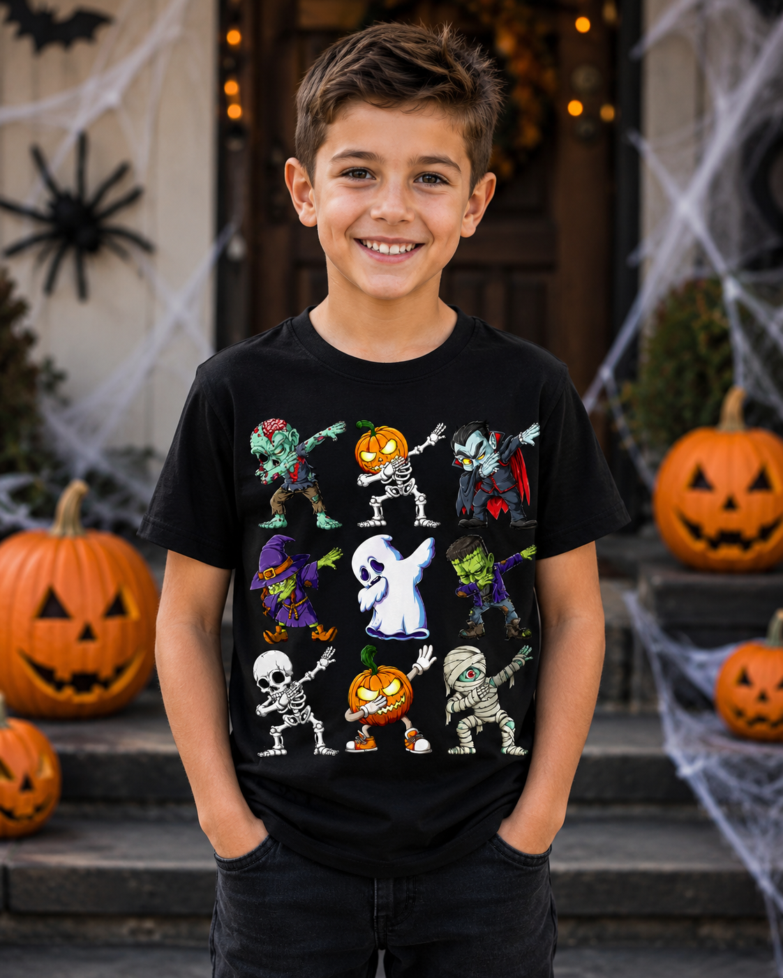 Cute Halloween Dabbing Monsters Kids Unisex T-Shirt for Boys and Girls