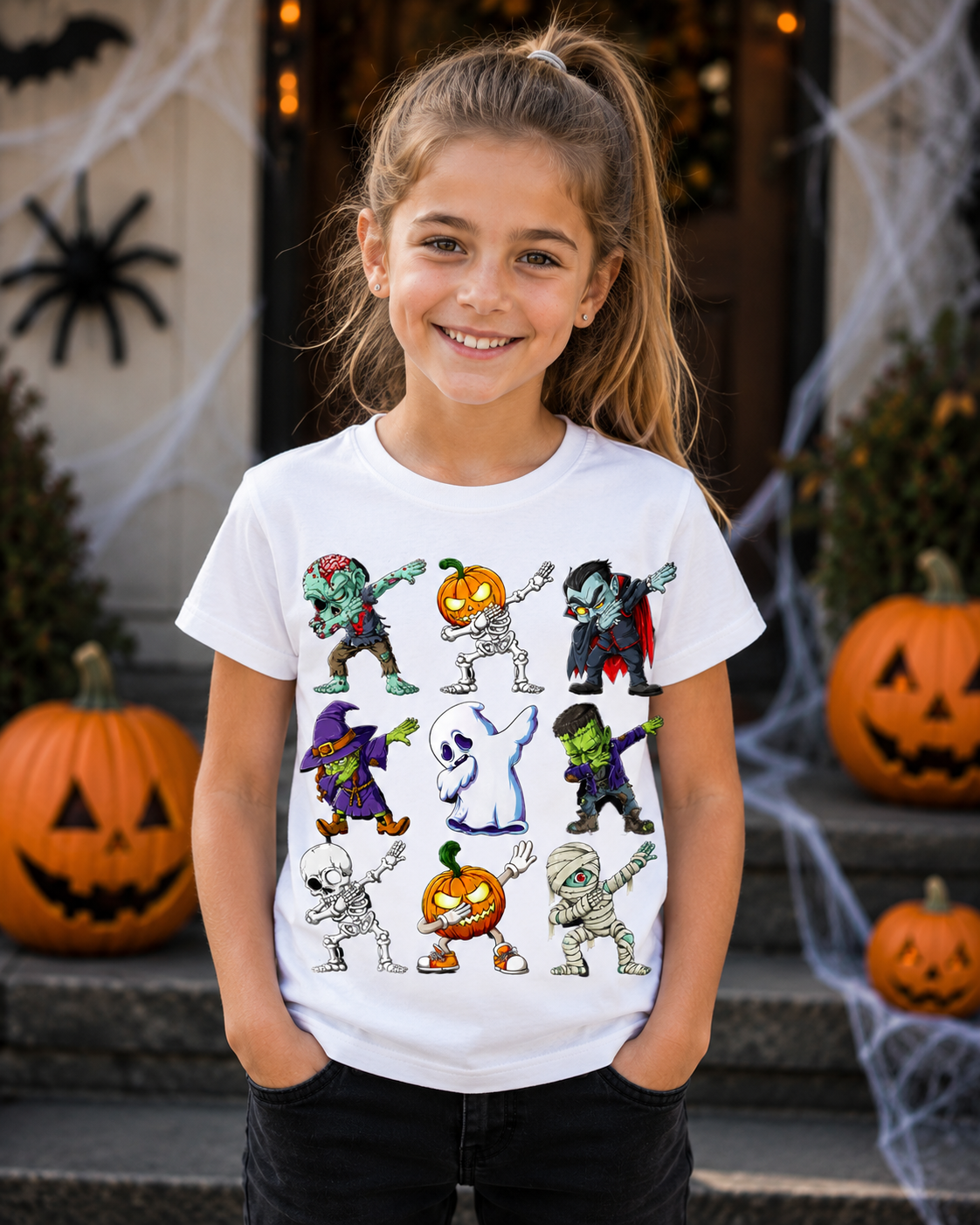 Cute Halloween Dabbing Monsters Kids Unisex T-Shirt for Boys and Girls