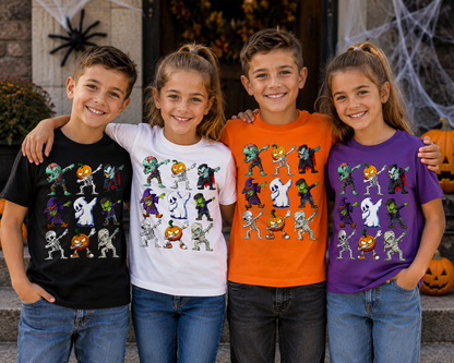 Cute Halloween Dabbing Monsters Kids Unisex T-Shirt for Boys and Girls