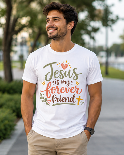 Jesus Is My Forever Friend | Christian Graphic Tee | Faith Based Shirt for Men & Women | Cute Religious T-Shirt