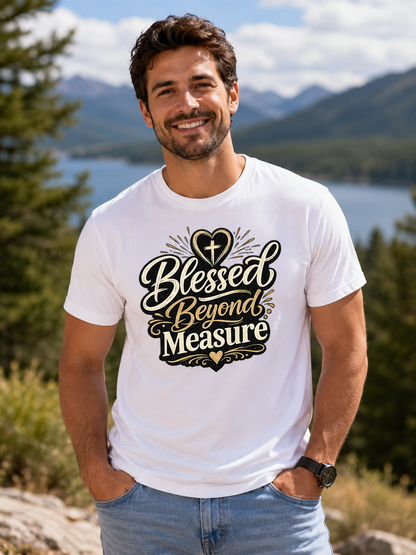 Blessed Beyond Measure | Inspirational Christian Graphic Tee | Faith Based Shirt for Men & Women | Religious Gift T-Shirt