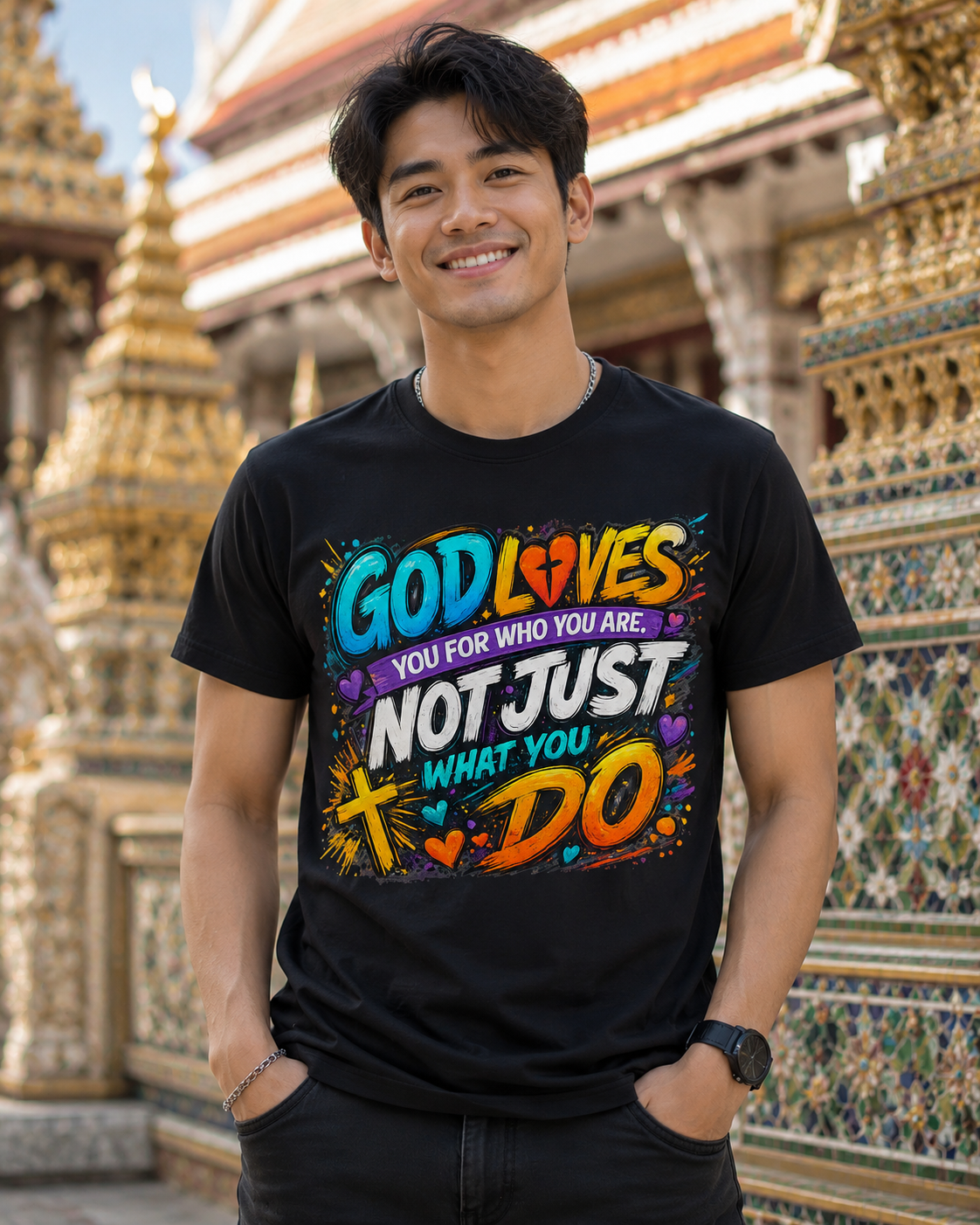 God Loves You for Who You Are, Not Just What You Do | Inspirational Christian Graphic Tee | Faith Based Shirt for Men & Women | Encouraging Jesus Message T-Shirt