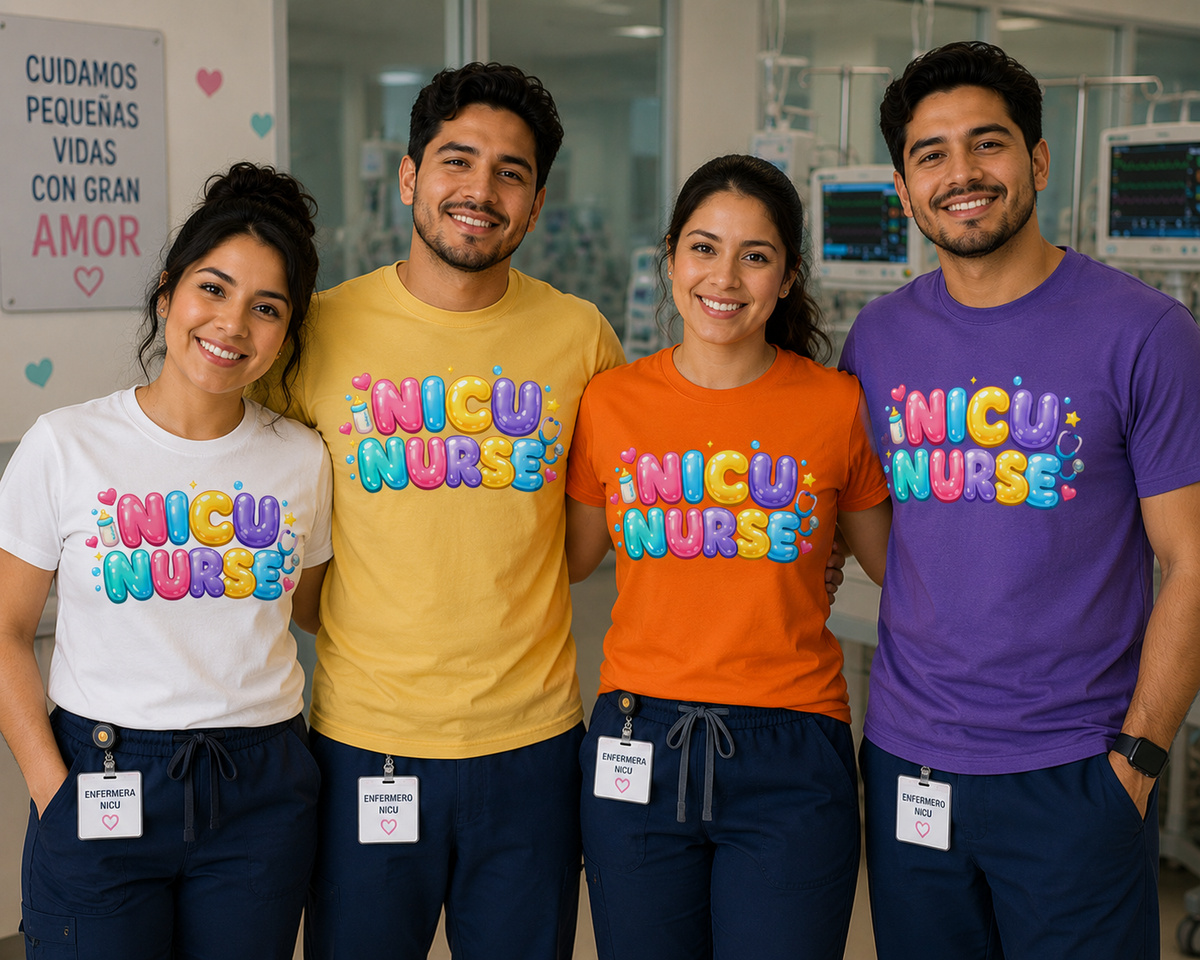 NICU Nurse Bubble Letter Shirt | Colorful Neonatal Nurse Graphic Tee | Healthcare Worker Gift for Men & Women