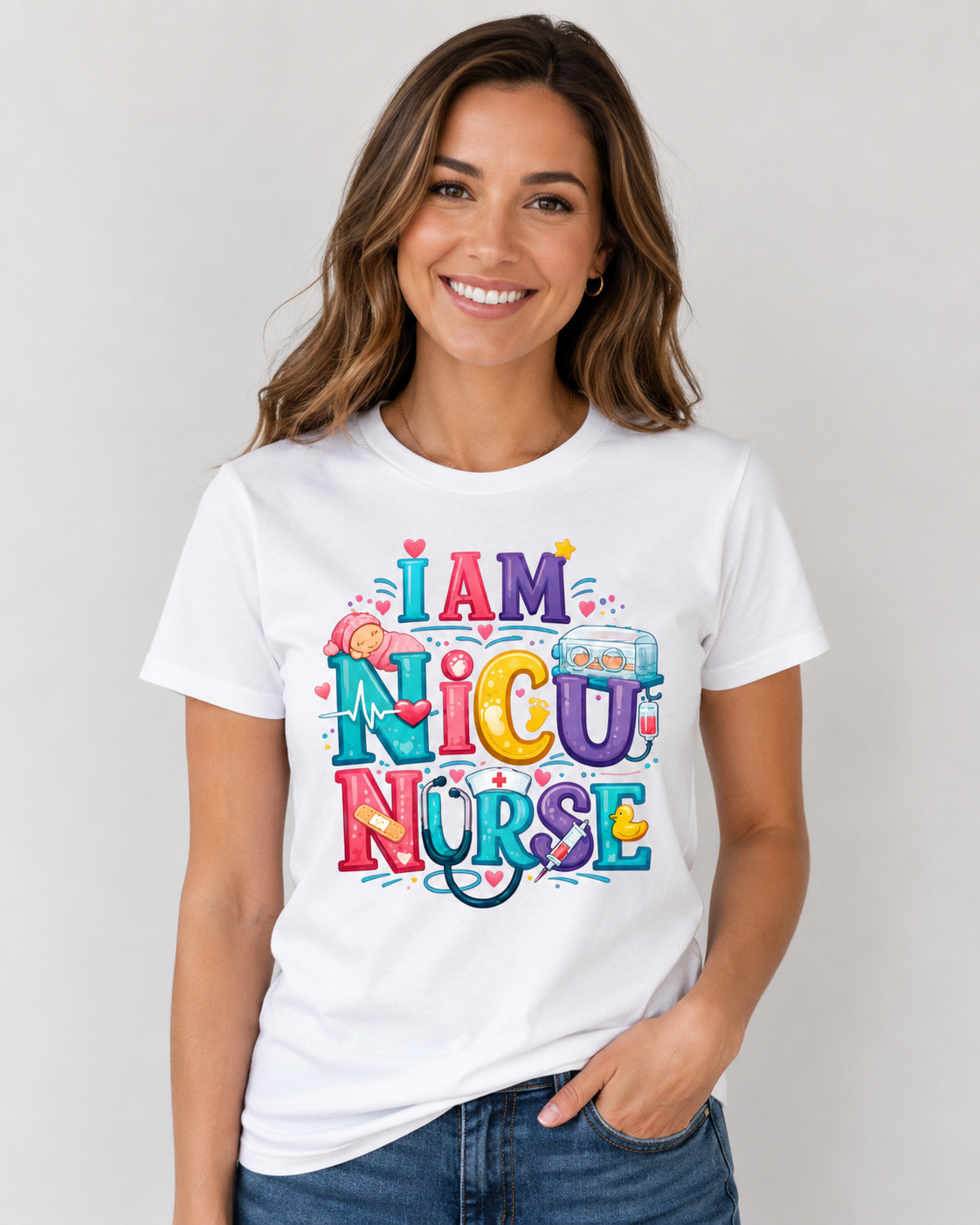 I Am NICU Nurse Unisex T-Shirt, Colorful Neonatal Nurse Tee for Men and Women, NICU Nurse Gift Shirt